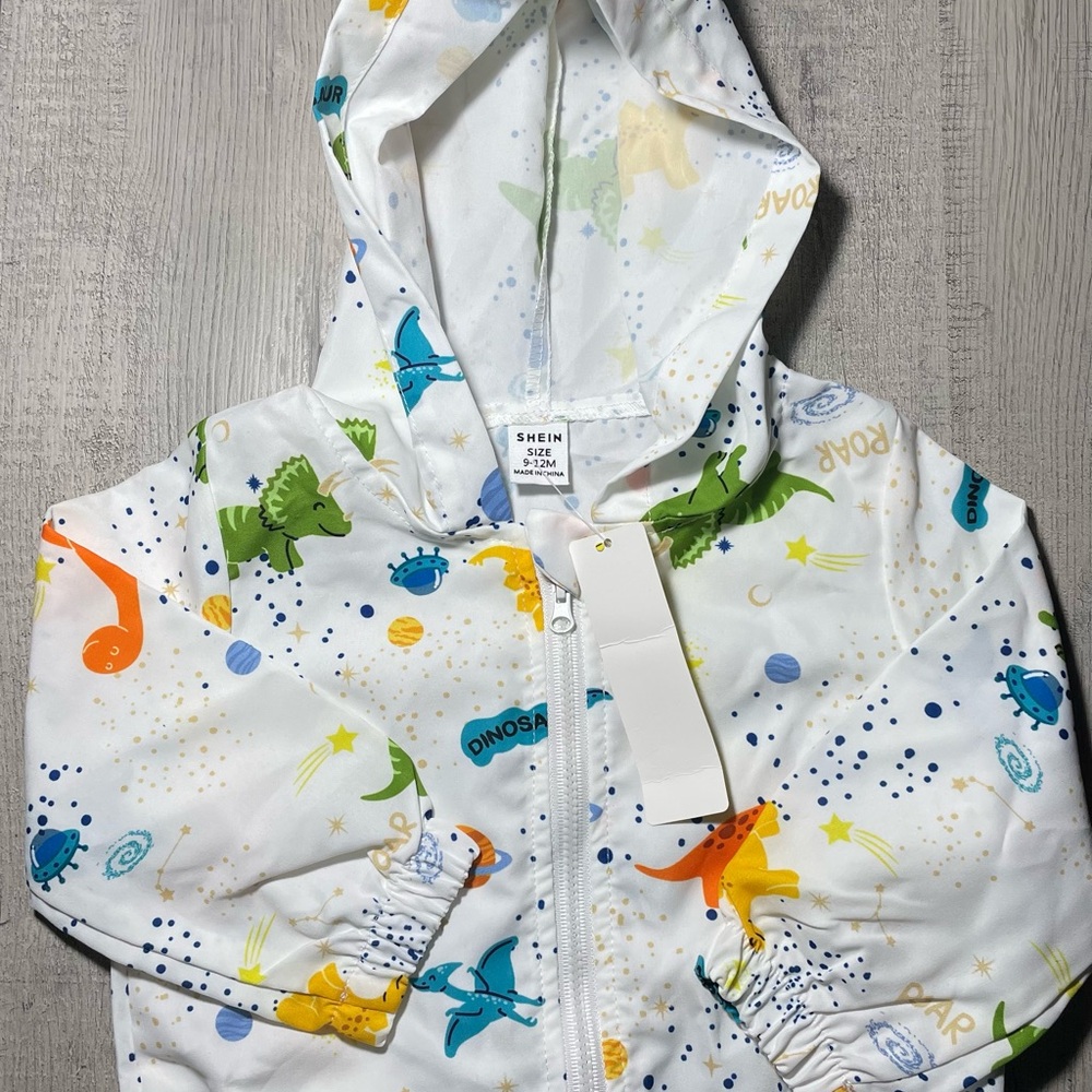 SHEIN White Hoodie with Dinosaur and Star Print